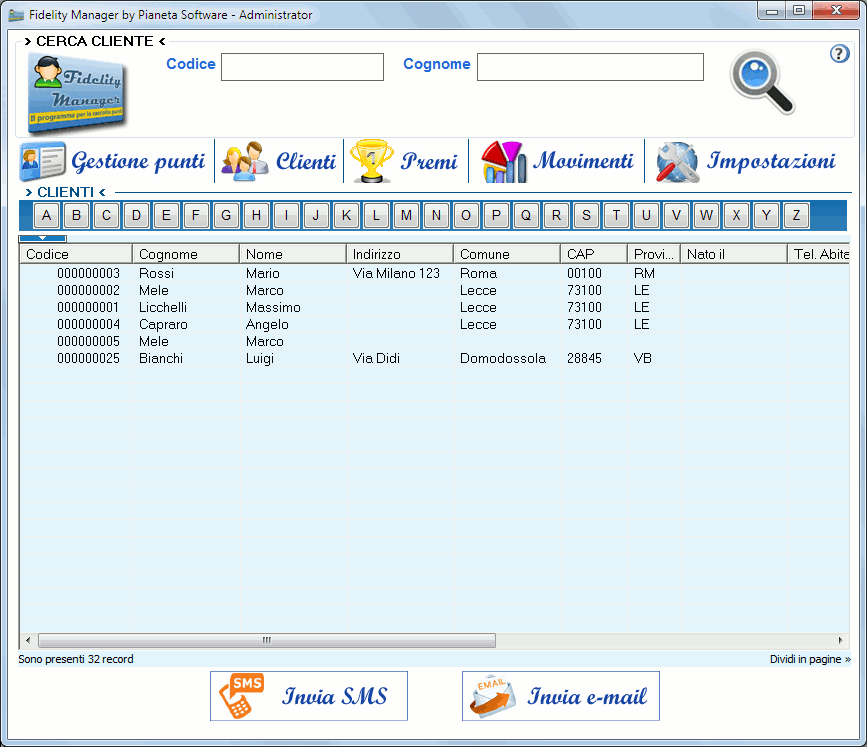 Clienti Questa maschera contiene uno strumento di ricerca e gestione dei clienti memorizzati nel programma.