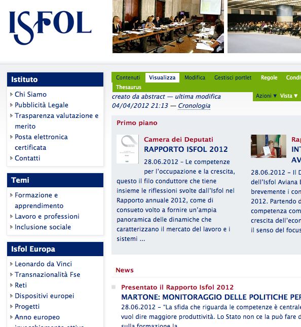 Qualche esempio: ISFOL classificazione contenuti avanzata workflow di pubblicazione