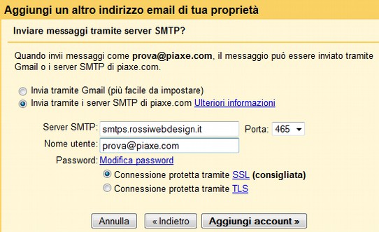 Configurazione Gmail Entra in Configura casella di posta e vai nel tab Account e importazione.