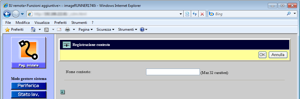 2 Fare clic su [Impostazioni SNMP]. Per ricevere aiuto, vedere la schermata al punto 1 in Abilitazione di SNMPv3 a p. 4-31. Viene visualizzata la pagina Impostazioni SNMP.