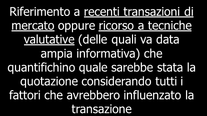 Impairment di possessi azionari Modalità di determinazione del fair value Domanda: esiste un mercato attivo ossia un mercato che fornisca PRONTAMENTE e CONTINUAMENTE prezzi SIGNIFICATIVI SI NO