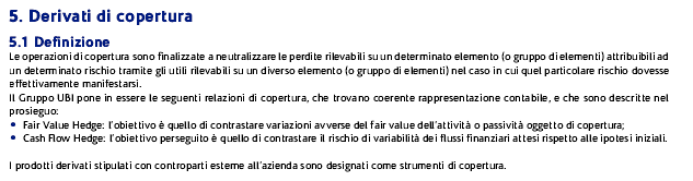 L attività di copertura - L informativa di bilancio Stralcio della Nota