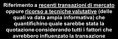 La valutazione: il fair value Modalità di determinazione del fair value Domanda: esiste un mercato attivo ossia un mercato che fornisca PRONTAMENTE e CONTINUAMENTE prezzi SIGNIFICATIVI SI NO