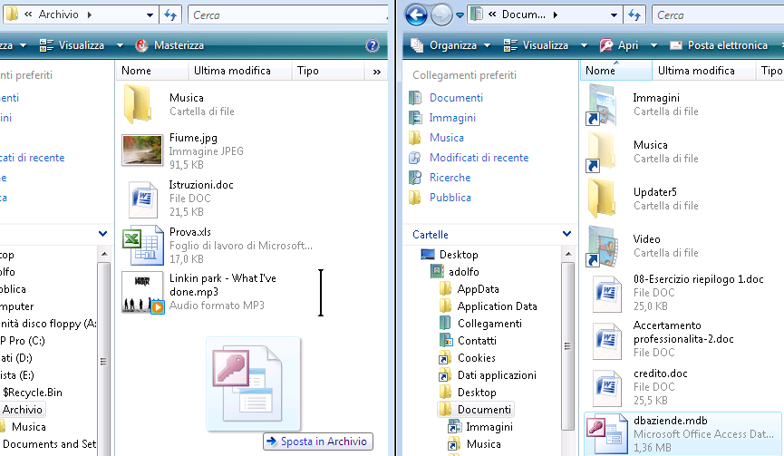 Spostare un file da una cartella all altra del disco fisso Come abbiamo visto sopra è buona norma archiviare i files, creati o scaricati, nelle cartelle personalizzate da noi create e non lasciarli