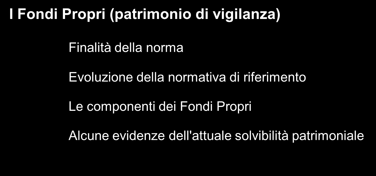 Agenda I Fondi Propri (patrimonio di vigilanza) Finalità della norma Evoluzione della normativa di