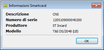 Informazioni Smartcard: mostra i dettagli relativi al modello della smart card, al produttore della smart card ed al modello del chip crittografico presente sulla smart card; Figura 28.