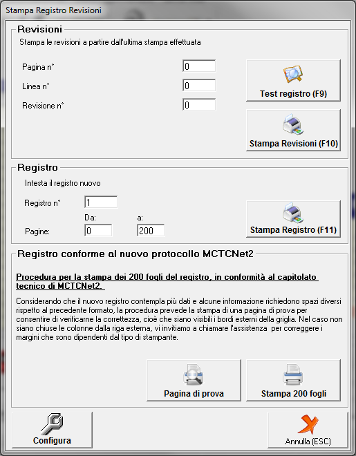 Stampa del registro nel formato MCTCNet2 È possibile stampare il registro in modalità MCTCNet2, utilizzando la versione del software W.I.L.