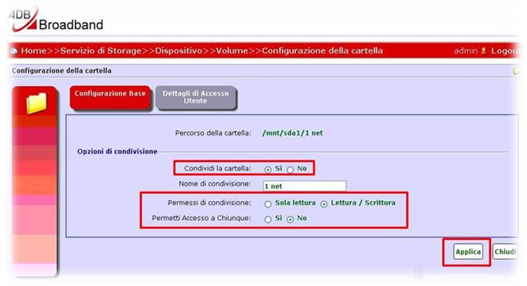 8. Seleziona la cartella interessata, quindi clicca su Configurazione 9.