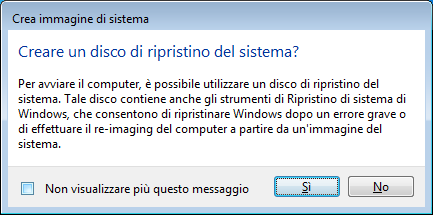 Al termine dell operazione di formattazione inizierà la scrittura del primo disco di ripristino.