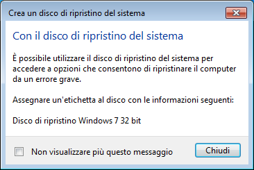 Se nel vostro sistema è presente più di un unità di masterizzazione, selezionare quella desiderata per la creazione del disco di ripristino del sistema.