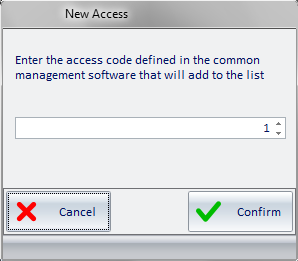 Picture 50 - Window for entering the code of the common access defined in the PMS 7.