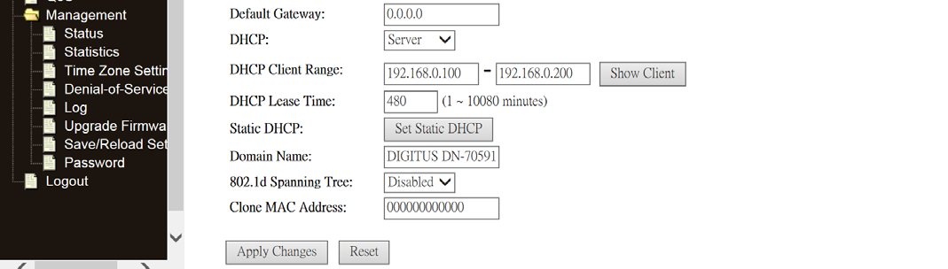 Tipo DHCP: Inserire l indirizzo IP del proprio router o resettarlo alle impostazioni di fabbrica come 192.168.0.1. Un codice dell indirizzo che determina le dimensioni della rete.