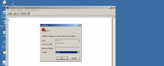 2. Collegare il modem Viola al PC tramite cavo seriale RS232 (fornito con il modem Viola) e alimentarlo, aprire Hyper Terminal di Windows