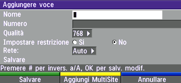 Uso generale Sistema di videoconferenza TANDBERG Rubrica La rubrica è un elenco telefonico locale in cui sono memorizzate fino a 99 voci e l ultimo numero composto.