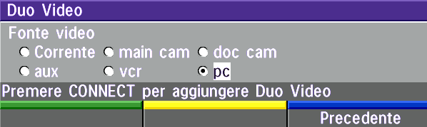 Funzione Duo Video * Sistema di videoconferenza TANDBERG Uso generale La funzione Duo Video è utile per visualizzare il video in diretta proveniente dalla videocamera dei documenti o da un altra