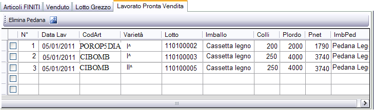 prodotto grezzo associati al Prodotto in uscita; generare un etichetta di trasporto con codice EAN 128 e Codice SSCC.