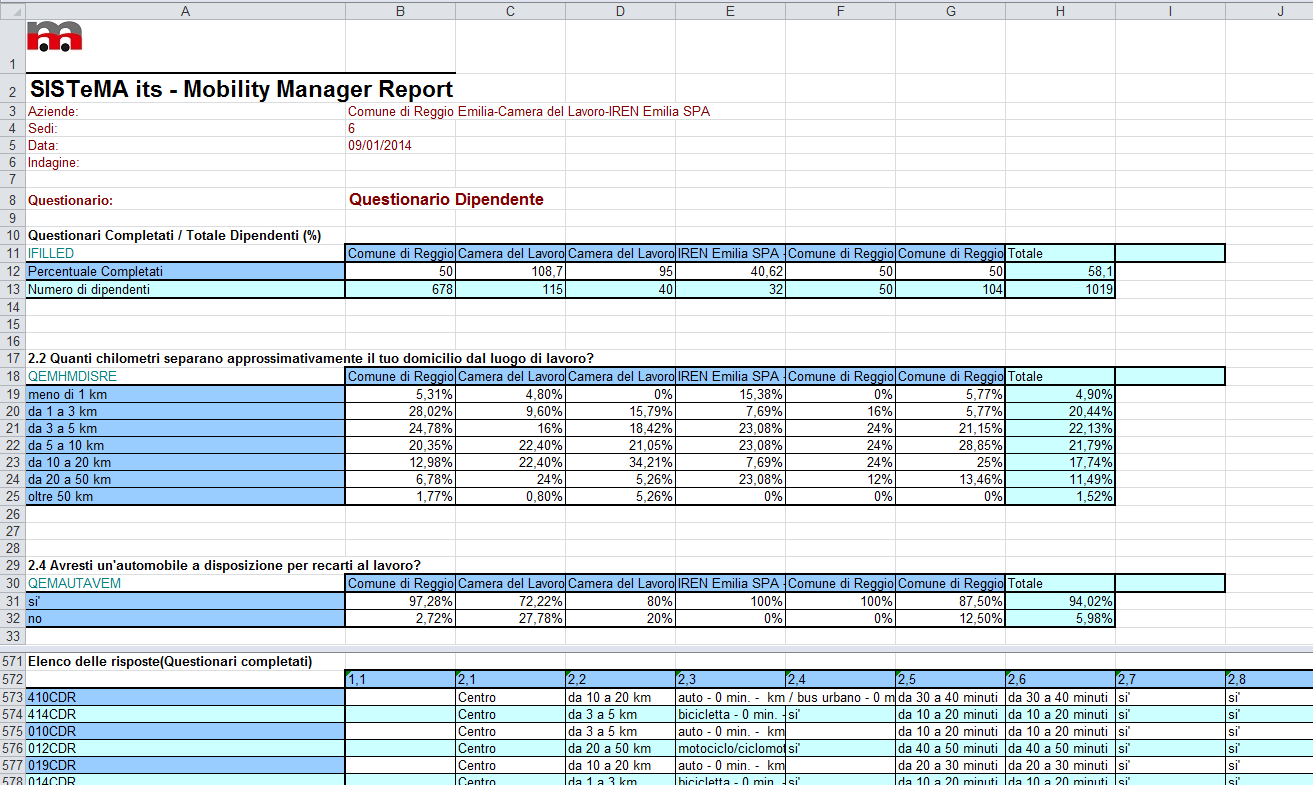 Figura 5: Esempio di Report d'indagine in formato Excel 2.