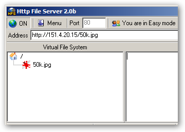 Capitolo 2.HFS ~ HTTP File Server Primo caso d'uso Voglio passare un file ad un amico. Faccio clic destro e uso il comando contestuale per inserirlo in HFS.