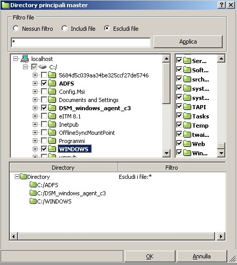 Filtro dei file nelle directory master Nota: in alternativa, è possibile selezionare manualmente le directory DOPO aver immesso i parametri di filtro. 2.
