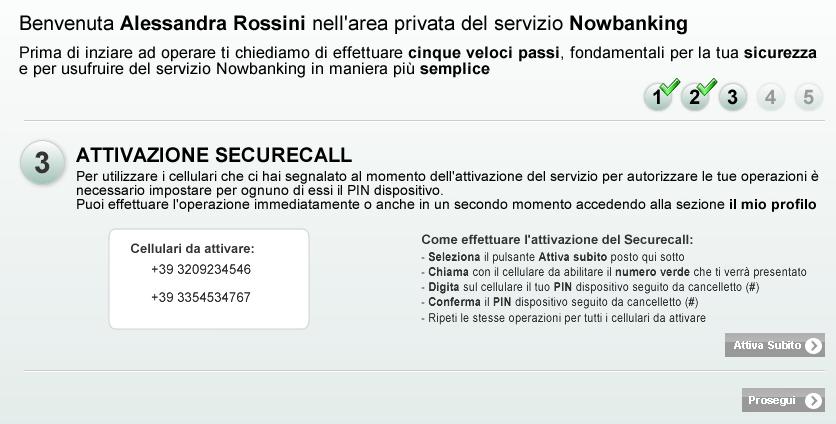 Ti viene chiesto di abilitare il/i numero/i che utilizzerai con Securecall per autorizzare le operazioni.