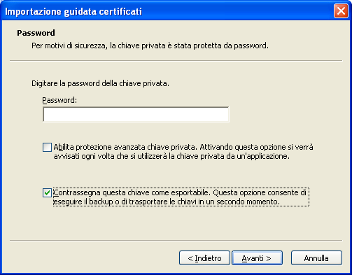 o Premere il tasto "Sfoglia" ("Browse"). o Selezionare come Tipo File: "Scambio informazioni personali (*.pfx,*.p12)". o Ricercare e selezionare il file scaricato contenente il certificato.