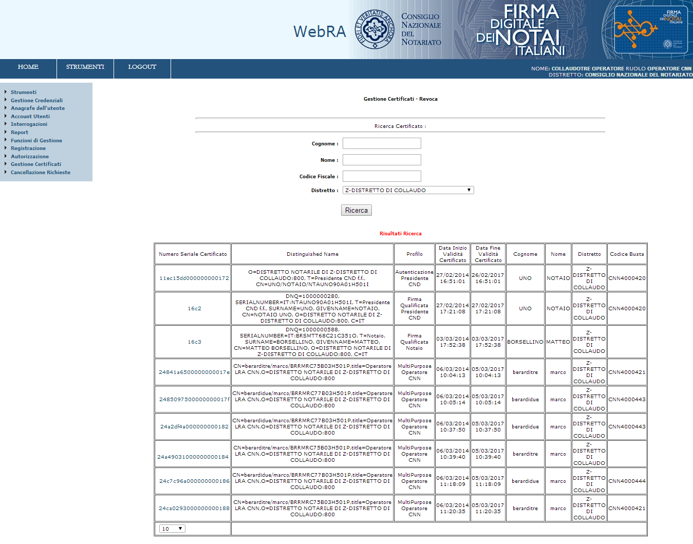 Figura 95 - Pagina Revoca Certificati Elenco Risultati 3.