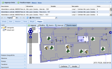 Caratteristiche: georeferenziazione Sono predisposte nel sistema funzionalità per: georiferire gli asset su aree ristrette (planimetrie CAD) o su territori più allargati (mappe GIS)