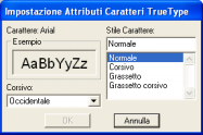 Disposizione dei disegni da ricamo (Layout & Editing) Specifica degli attributi del testo TrueType Per i caratteri TrueType convertiti in disegno da ricamo è possibile specificare vari attributi di