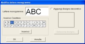 Disposizione dei disegni da ricamo (Layout & Editing) Viene visualizzato un elenco di caratteri per monogrammi. tasto Invio o fare clic sul valore desiderato.