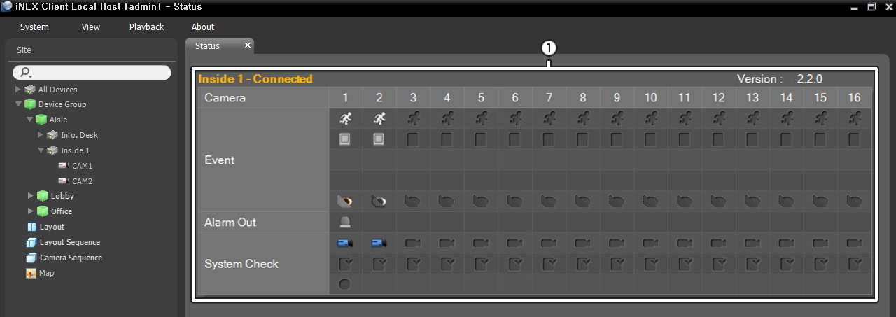 inex Standard 9.2 Monitoraggio dello stato Il monitoraggio dello stato dei dispositivi è supportato nel pannello di stato (solo per i dispositivi che utilizzano il protocollo inex).