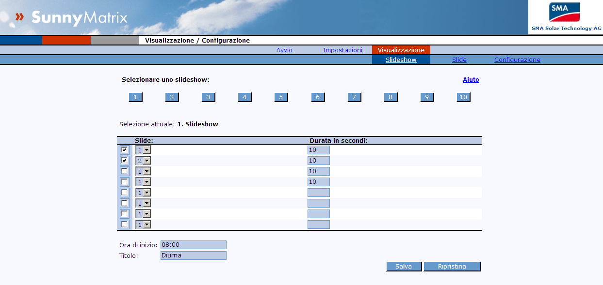 Configurazione Sunny Matrix: 3