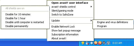 Icona di Avast nella "barra delle applicazioni" L' icona di avast!