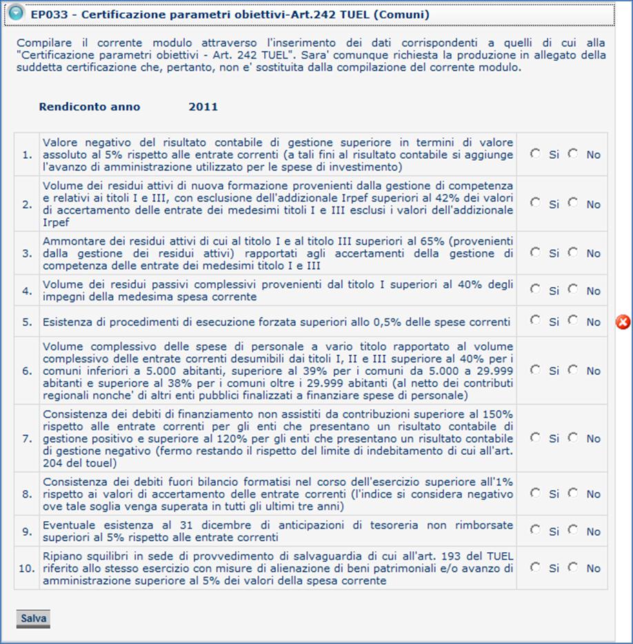 2. Compilazione della domanda di prestito Compilazione guidata EP033 L ente dovrà compilare il seguente modulo sulla base di ciò che è riportato nel rendiconto dell anno precedente a quello di