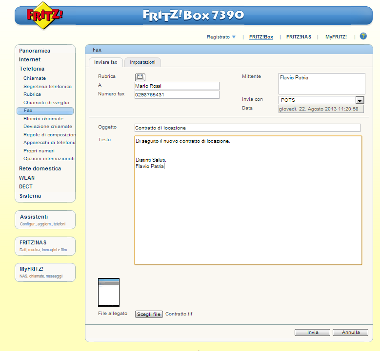FRITZ! manda anche i fax 6 A partire dalla versione firmware FRITZ!OS 05.50 o superiore, utilizzando il modello FRITZ!
