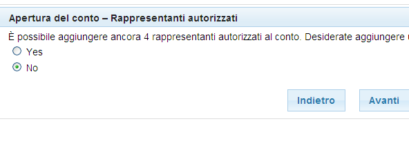 5 Il sistema richiede l inserimento dei dati relativi al titolare del conto distinguendo tra Persona e Società a seconda che il titolare sia una persona fia o giuridica (gli ultimi dati da inserire