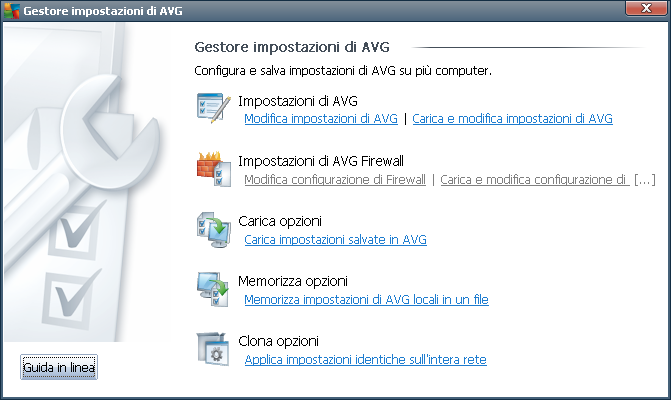 8. AVG Settings Manager AVG Settings Manager è uno strumento adatto soprattutto alle piccole reti che consente di copiare, modificare e distribuire la configurazione di AVG.