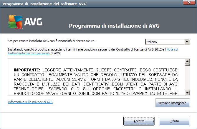 3. Processo di installazione di AVG Per installare AVG nel computer è preferibile disporre del file di installazione più recente.