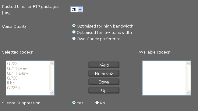 Impostazioni del telefono tramite configuratore web Qualità della voce La qualità della voce delle vostre chiamate VoIP viene determinata dal Codec utilizzato per la trasmissione.