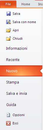 Dalla Scheda FILE Possiamo Salvare Aprire Chiudere Creare nuova Ottenere