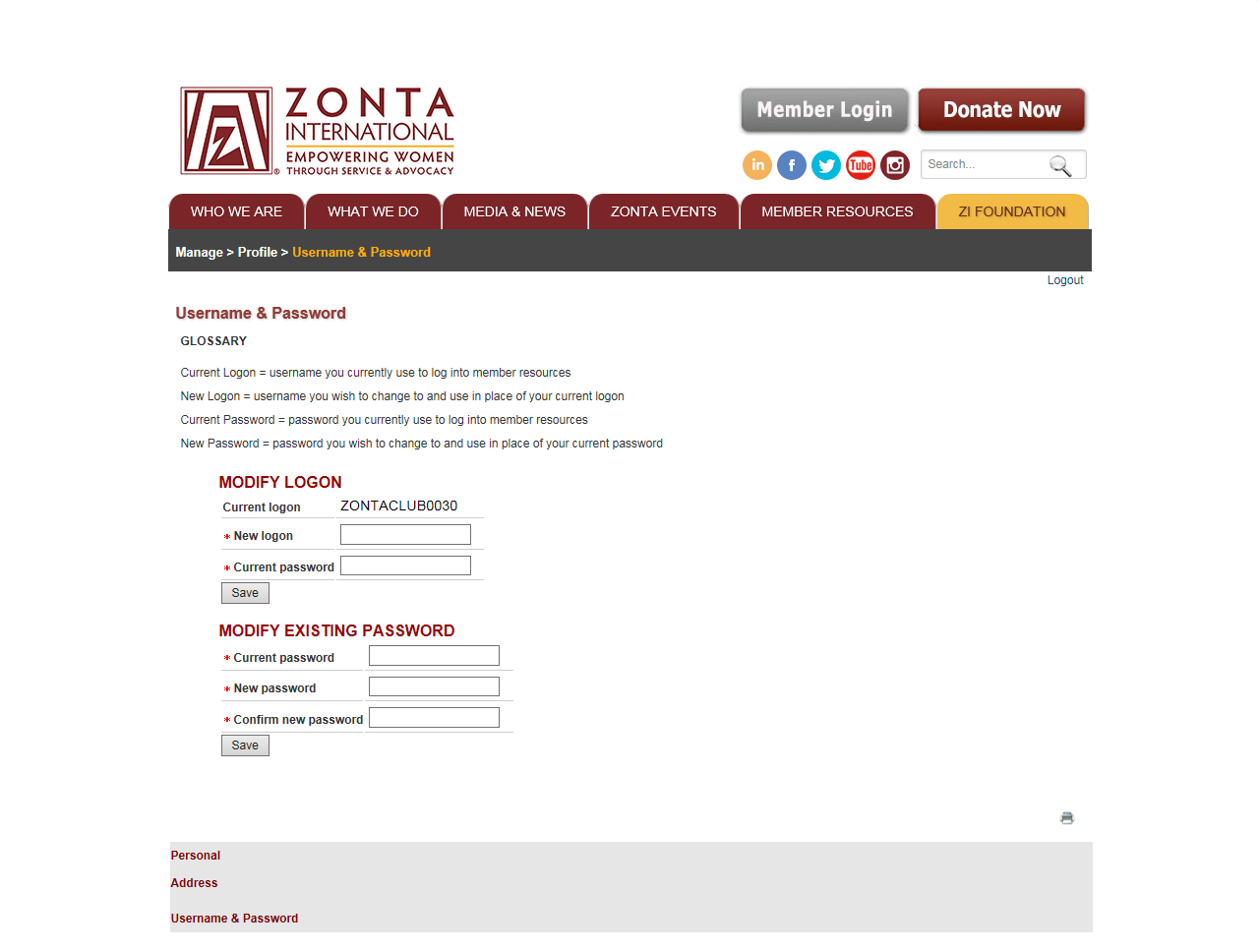 Parte 1: Sezione 2 - C Appare la scheda Username & Password (Nome utente e password). Selezionarla.