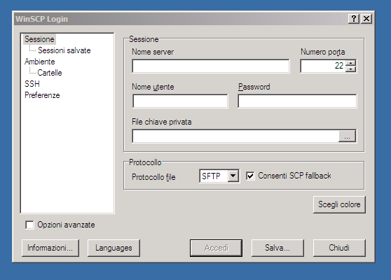 Su questa maschera impostiamo i parametri per la connessione. Maschera della configurazione immagine n.