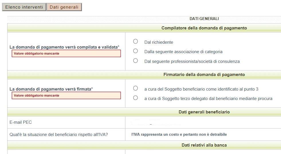 6.3.1. Sottosezione Dati generali intervento Per accedere alla sottosezione cliccare sul pulsante Dati generali intervento.