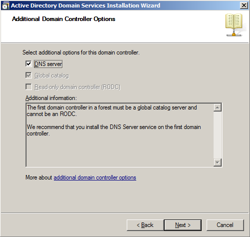 Installazione di Active Directory Active Directory necessità di un DNS dinamico.