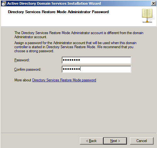 Installazione di Active Directory Impostiamo una password per la modalità