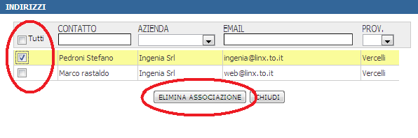 il filtro basta cancellare il testo e premere invio. nelle caselle Azienda e Prov basta scegliere la voce desiderata dal menu a tendina; per eliminare il filtro occorre scegliere la riga bianca.