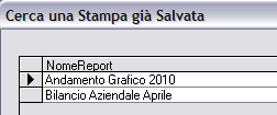 Le righe rappresentano delle stampe già salvate, ciccando 2 volte su di una riga si apre la stampa corrispondente.