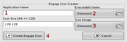 Fig.2 - Engage icon creator L'icona/eseguibile è effettivamente creata e disponibile per essere inserita in Engage. Per farlo basta seguire questi semplici passaggi: 1.