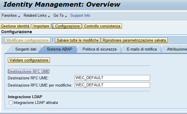 Assegnare la RFC verso l ABAP creata in precedenza Creare utenti per Web Channel Builder Creati gli utenti WCAMIN e WCMANAGER e assegnati rispettivamente i gruppi java SAP_CRM_WEC_WCB_ADMIN e