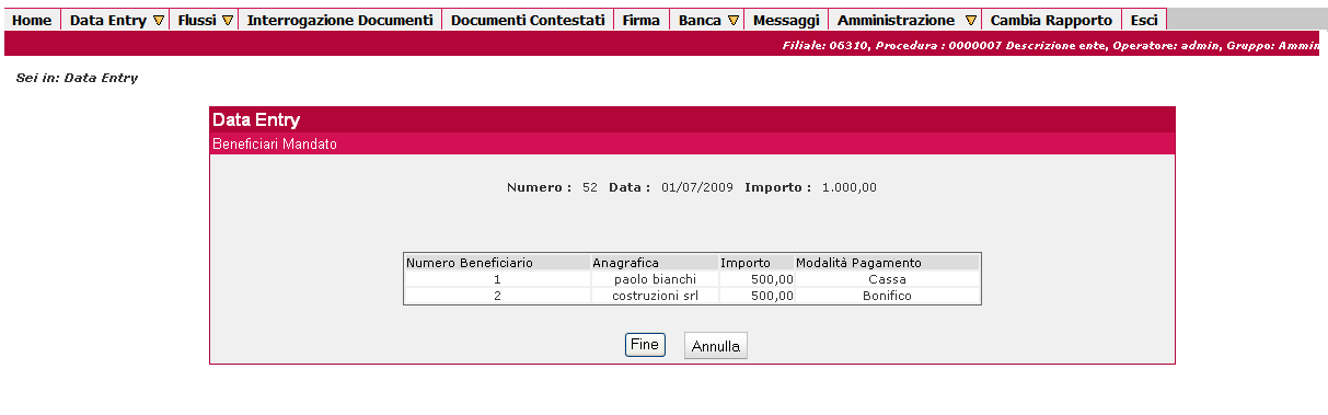 Con il tasto Conferma viene memorizzato anche il secondo beneficiario.