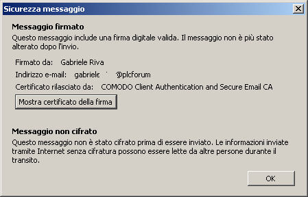 Inviare e-mail con firma digitale Cliccando sulla busta vengono mostrate le